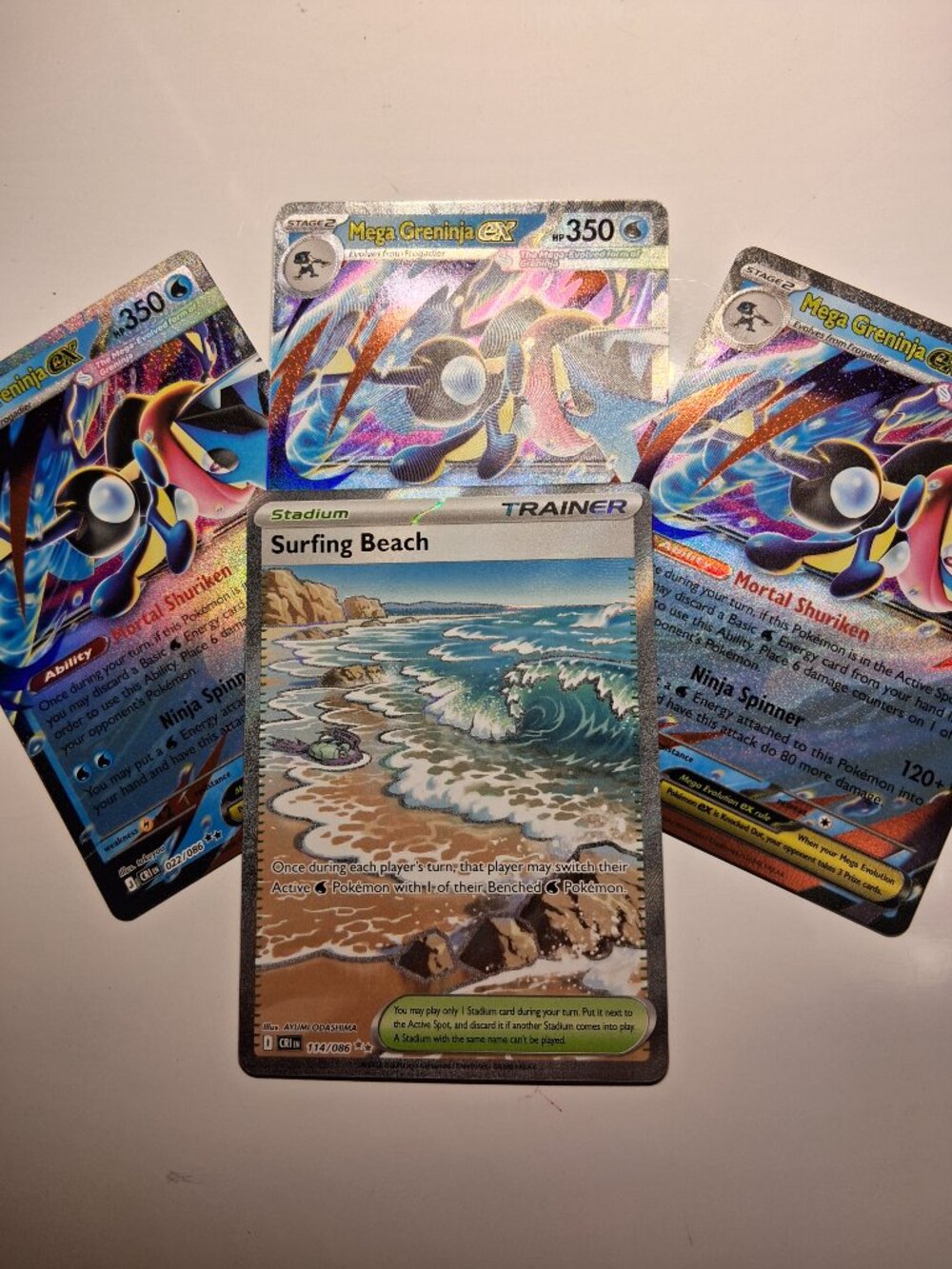 Pokemon Card Lot Mega Greninja EX And Surfing Beach Trainer 4 Piece Set